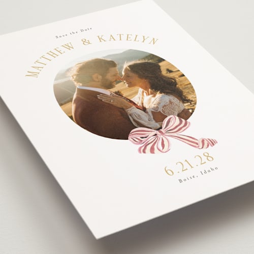 This is a rose save the date postcards with standard by Itsy Belle Studio called ruban en fleur printing on signature in postcard