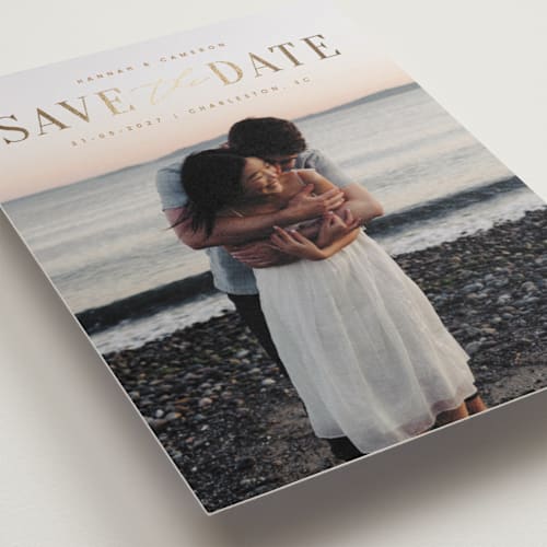 This is a desert save the date postcards with foil pressed by Zani van Zyl called danielle printing on signature in postcard