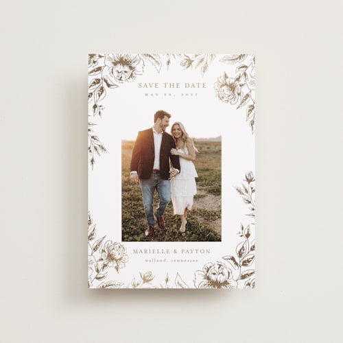 This is a wheat petite save the dates with foil pressed by Chris Griffith called wildflower date printing on recycled smooth signature in petite