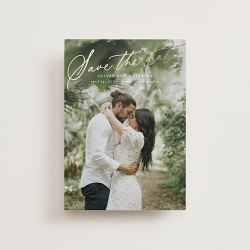 This is a cloud petite save the dates with foil pressed by Erika Firm called kiawah printing on recycled smooth signature in petite