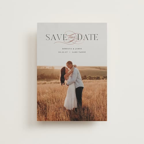 This is a noir petite save the dates with foil pressed by Pixel and Hank called melody printing on recycled smooth signature in petite