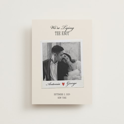 This is a lily petite save the dates with standard by Pati Cascino called two hearts printing on recycled smooth signature in petite