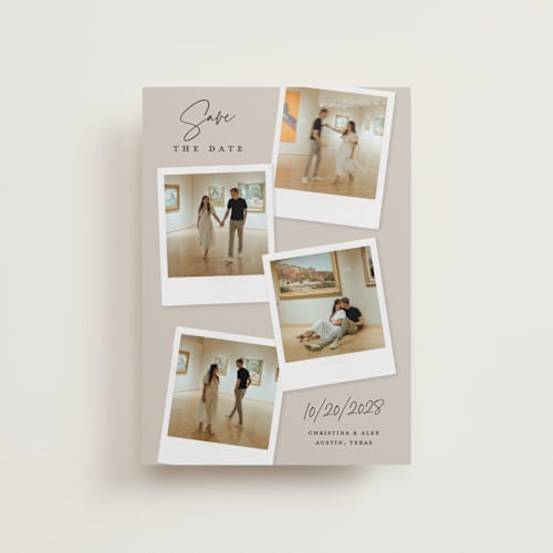 This is a dune petite save the dates with standard by Kerry Doyle called instant elegance printing on recycled smooth signature in petite