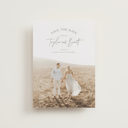 This is a obsidian petite save the dates with standard by Jennifer Postorino called ellipse printing on recycled smooth signature in petite