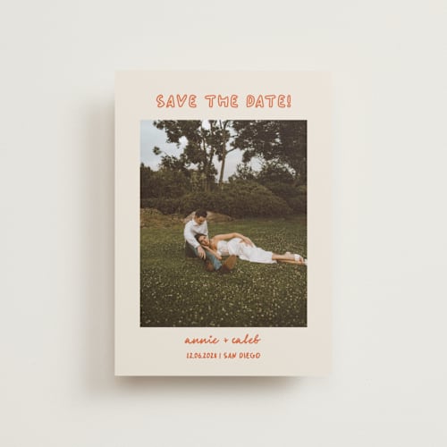 This is a hibiscus petite save the dates with standard by Stephanie Heinrich Godbout called modern outline printing on recycled smooth signature in petite