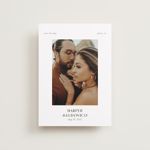 This is a diamond petite save the dates with standard by chocomocacino called banofee printing on recycled smooth signature in petite