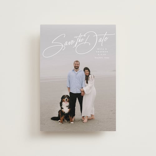 This is a snow petite save the dates with standard by Lauren Chism called sweetest love printing on recycled smooth signature in petite