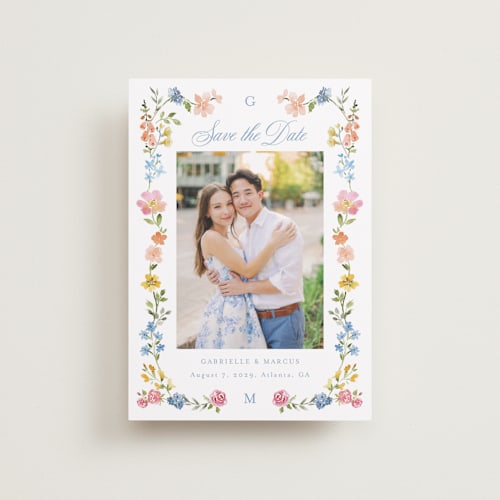 This is a meadow petite save the dates with standard by Petra Kern called everlasting romance printing on recycled smooth signature in petite