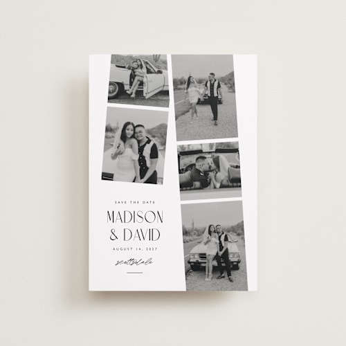 This is a sugar petite save the dates with standard by Jessica Williams called photo booth printing on recycled smooth signature in petite