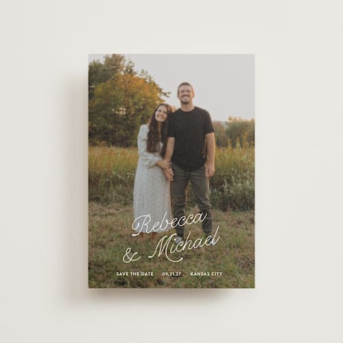 This is a quartz petite save the dates with standard by Paper Raven Co. called fairfield printing on recycled smooth signature in petite