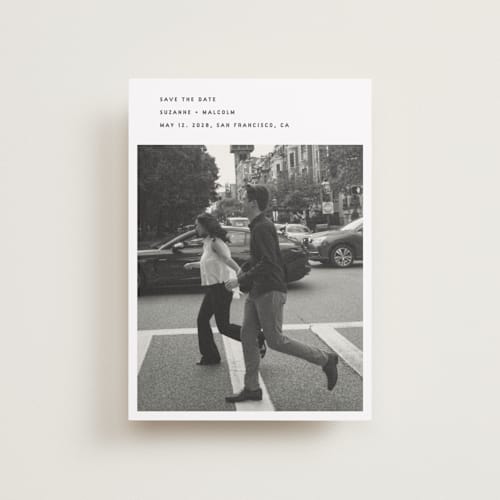 This is a fog petite save the dates with standard by Sumak Studio called simple printing on recycled smooth signature in petite