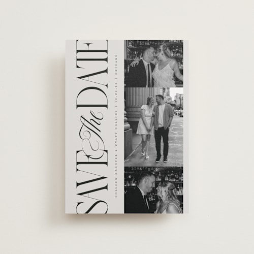 This is a stone petite save the dates with standard by Laura Hankins called sideline printing on recycled smooth signature in petite