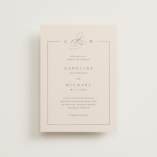 This is a linen petite wedding invitations with foil pressed by Kelly Schmidt called framed monogram printing on signature in petite