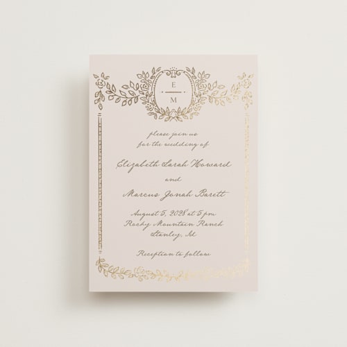 This is a vanilla petite wedding invitations with foil pressed by Petra Kern called manuet printing on signature in petite