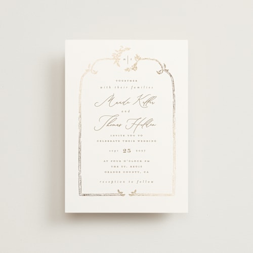 This is a porcelain petite wedding invitations with foil pressed by Leah Bisch called reflection printing on signature in petite