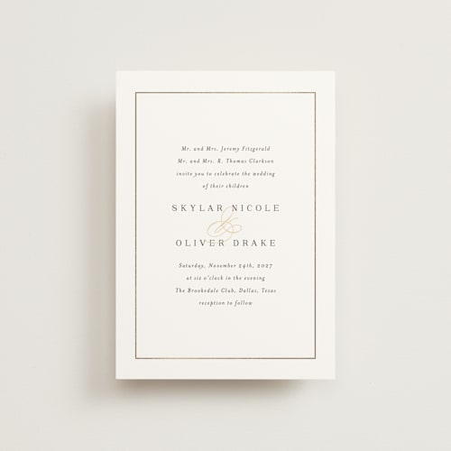This is a sugar petite wedding invitations with foil pressed by Jessica Williams called bianca printing on signature in petite