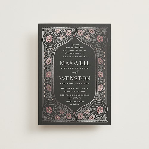 This is a ebony petite wedding invitations with foil pressed by Ana de Sousa called timeless nature printing on signature in petite