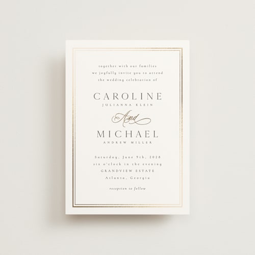 This is a cloud petite wedding invitations with foil pressed by Nicole Walsh called lustre printing on signature in petite
