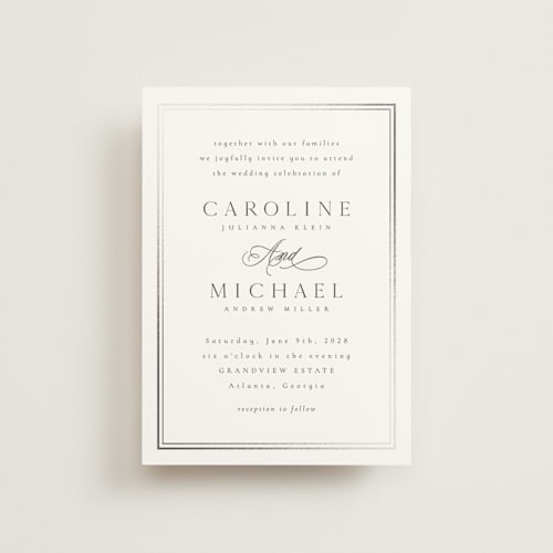 This is a cloud petite wedding invitations with foil pressed by Nicole Walsh called lustre printing on signature in petite