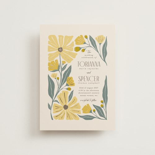 This is a buttercup petite wedding invitations with foil pressed by Karidy Walker called storybook garden printing on signature in petite