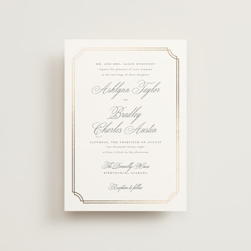 This is a mist petite wedding invitations with foil pressed by Sarah Brown called formally printing on signature in petite
