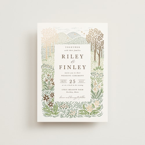 This is a forest petite wedding invitations with foil pressed by Paper Sun Studio called in the country printing on signature in petite