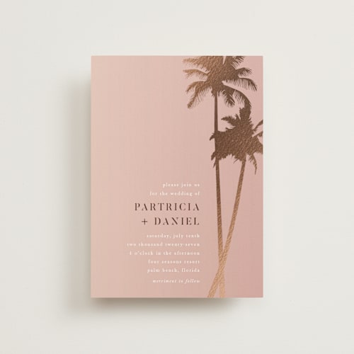 This is a coral petite wedding invitations with foil pressed by lulu and isabelle called sunset by the sea printing on signature in petite