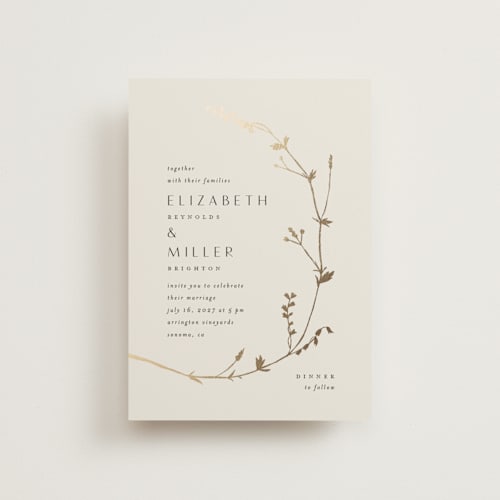 This is a cotton petite wedding invitations with foil pressed by Amy Kross called vine wrap printing on signature in petite
