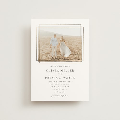 This is a opal petite wedding invitations with foil pressed by Robert and Stella called regent printing on signature in petite