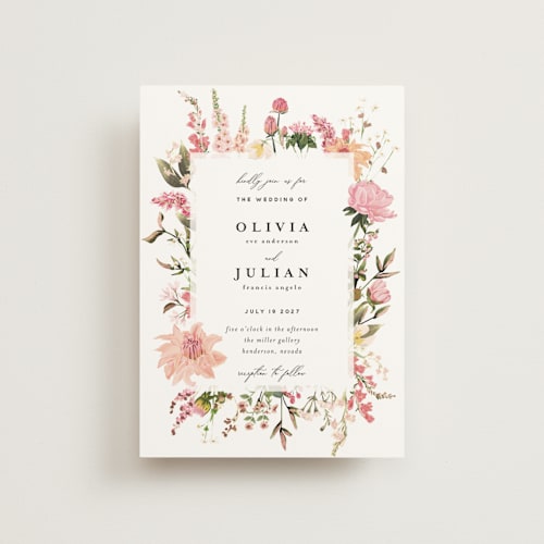 This is a blush petite wedding invitations with foil pressed by Susan Moyal called lush printing on signature in petite