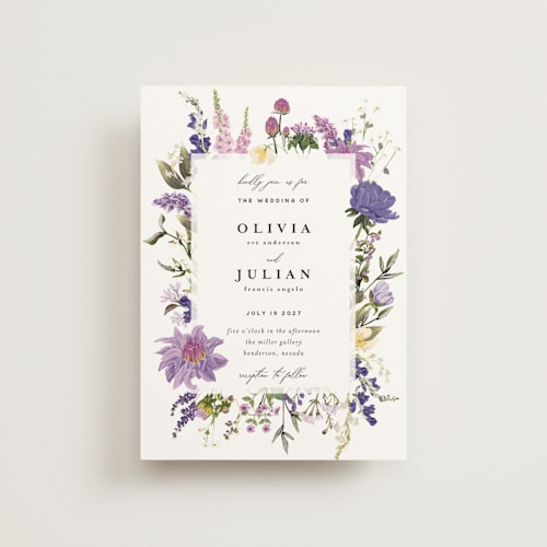 This is a wisteria petite wedding invitations with foil pressed by Susan Moyal called lush printing on signature in petite