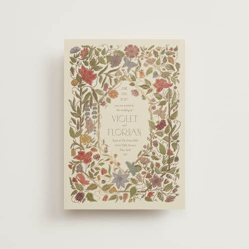 This is a mint petite wedding invitations with foil pressed by Simona Camp called radiant botany printing on signature in petite