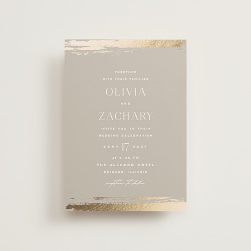 This is a clay petite wedding invitations with foil pressed by Carolyn Nicks called true love printing on signature in petite