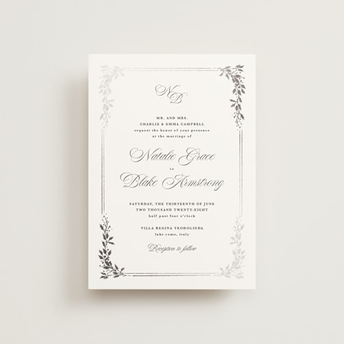 This is a diamond petite wedding invitations with foil pressed by Kate Ahn called lake como printing on signature in petite