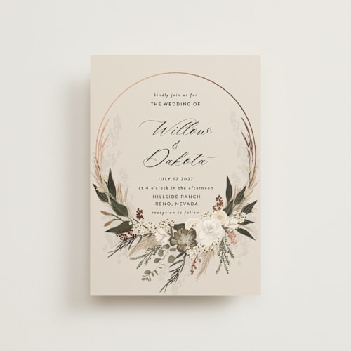 This is a latte petite wedding invitations with foil pressed by Susan Moyal called botanical edge printing on signature in petite