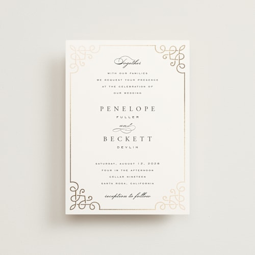 This is a pearl petite wedding invitations with foil pressed by Janean Hinger called intertwined printing on signature in petite