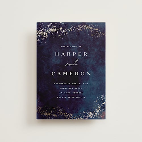 This is a deep sea petite wedding invitations with foil pressed by chocomocacino called oponki printing on signature in petite