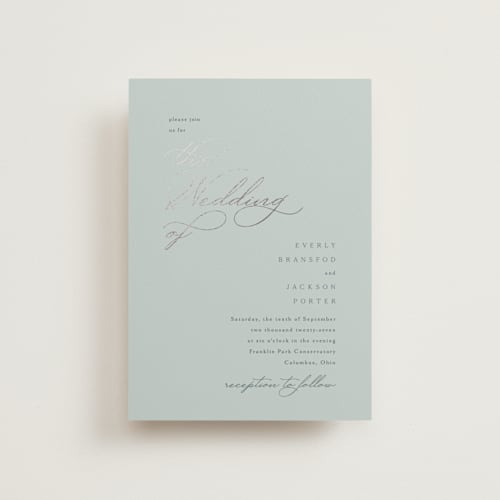 This is a sea & sky petite wedding invitations with foil pressed by Kaydi Bishop called eternal printing on signature in petite