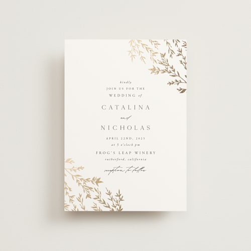 This is a cotton petite wedding invitations with foil pressed by Carolyn Nicks called swoon printing on signature in petite