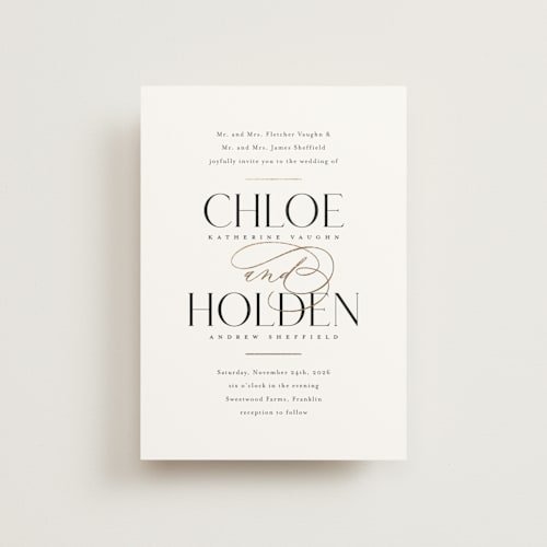 This is a sugar petite wedding invitations with foil pressed by Jessica Williams called idyllic printing on signature in petite