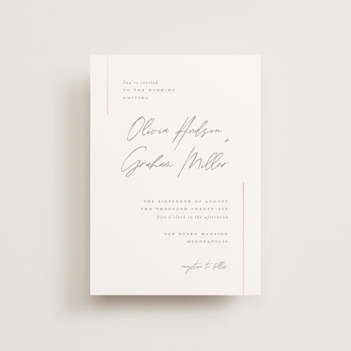 This is a snow petite wedding invitations with foil pressed by Michelle Taylor called simple lines printing on signature in petite