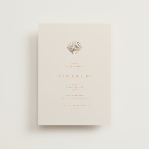 This is a sunrise petite wedding invitations with foil pressed by Hannah Bowman called simple seashell printing on signature in petite