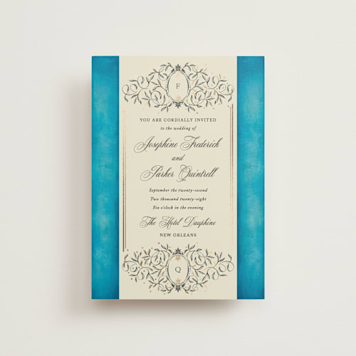 This is a marine petite wedding invitations with foil pressed by Jackie Crawford called josephine printing on signature in petite