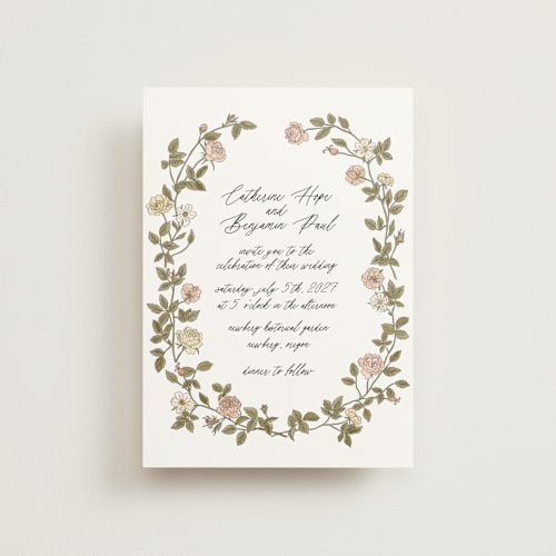 This is a snow petite wedding invitations with standard by Cedar and Grey called vintage roses printing on signature in petite