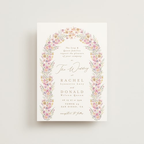 This is a spring petite wedding invitations with standard by Phrosné Barwood called floral arch printing on signature in petite