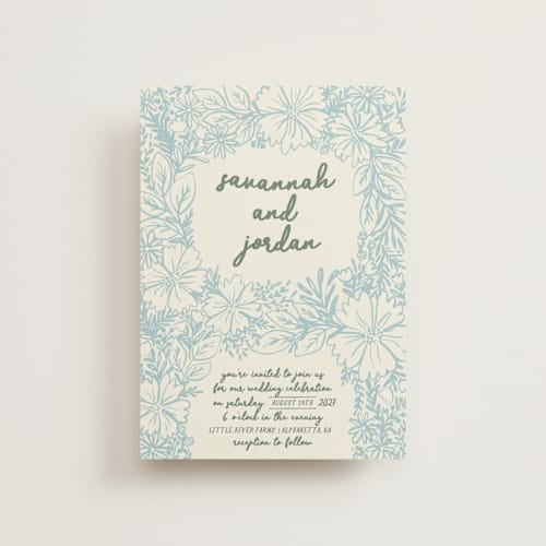 This is a waterfall petite wedding invitations with standard by Kelly Watkins called bloom printing on signature in petite