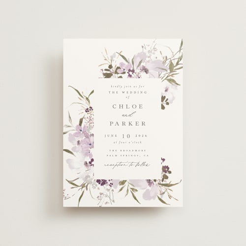 This is a lilac petite wedding invitations with standard by Grace Kreinbrink called meadow burst printing on signature in petite