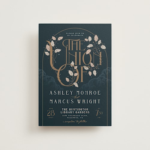 This is a dusk petite wedding invitations with standard by GeekInk Design called deco garden printing on signature in petite