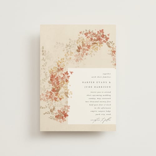 This is a stone petite wedding invitations with standard by Robert and Stella called falling foliage printing on signature in petite
