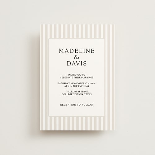 This is a latte petite wedding invitations with standard by First Rodeo Design called classic stripe printing on signature in petite